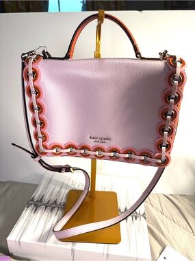 kate spade Pink Leather Scalloped Trim Crossbody with orange accents and strap
